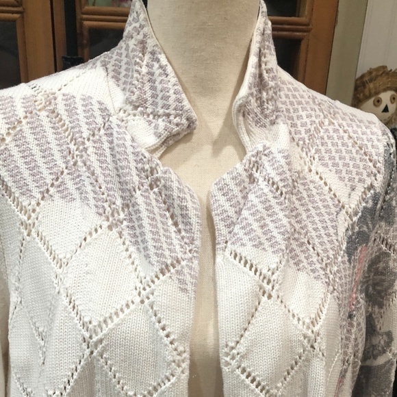 Anthropologie Knitted + Knotted Diamondlink Floral Open Cardigan Sweater, Sz Med - Picture 3 of 14
